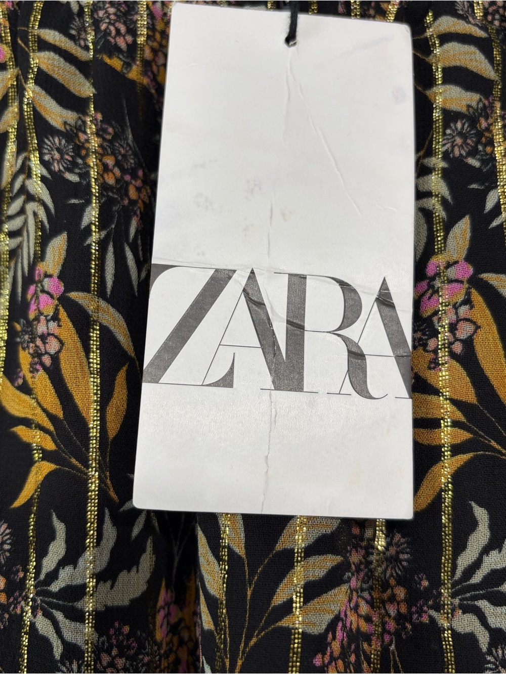 Zara Women’s Small Black Gold Floral & Striped Tiered Mini Skirt - Picture 3 of 15